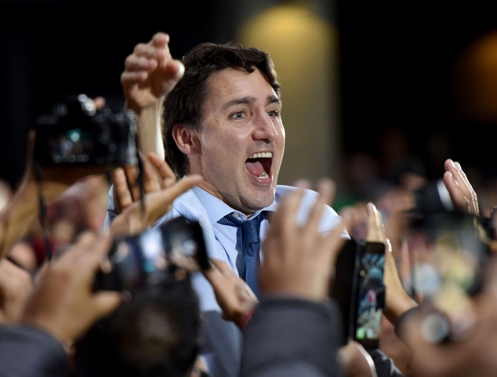 Leader of the Liberal Party of Canada, Prime Minister, Justin Trudeau, spoke to his supporters during a 