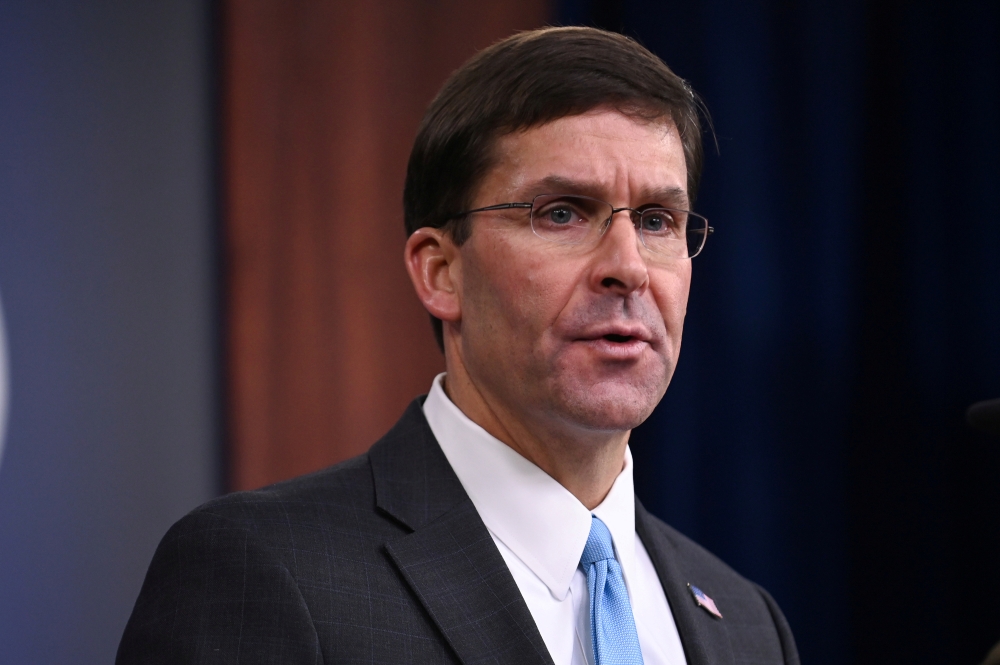 US Defense Secretary Mark Esper addresses reporters during a media briefing at the Pentagon in Arlington, Virginia, in this Oct. 11, 2019 file photo. — Reuters