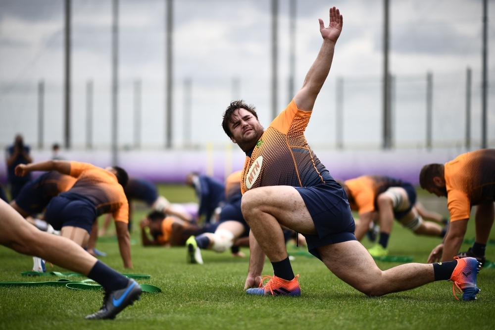 South Africa's prop Frans Malherbe takes part in a training session at Fuchu Asahi Football Park in Tokyo on Thursday, ahead of their Japan 2019 Rugby World Cup semifinal against Wales. — AFP 