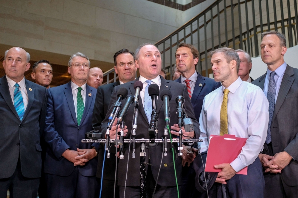 House Minority Whip Steve Scalise (R-LA) speaks during a press conference alongside House Republicans on Capitol Hill in Washington on Wednesday. — AFP