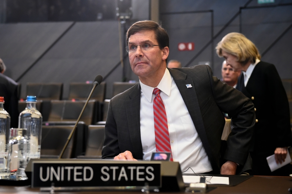 US Defense Secretary Mark Esper looks on at the NATO headquarters in Brussels during a NATO defense ministers meeting. — AFP