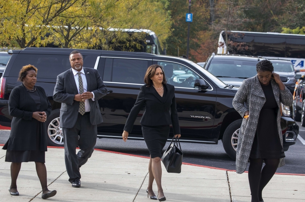 Sen. Kamala Harris (D-CA) arrives for the funeral of Rep. Elijah Cummings at New Psalmist Baptist Church on Friday in Baltimore, Maryland. — AFP