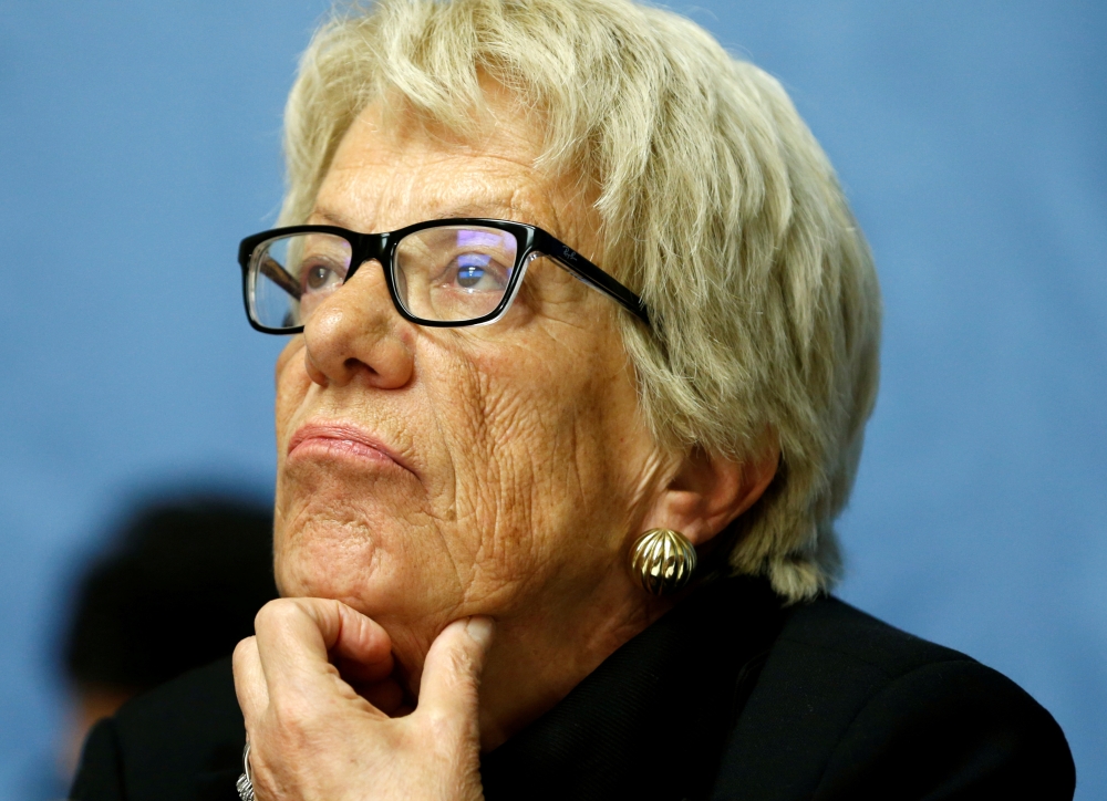 Carla del Ponte, member of the Independent Commission of Inquiry on the Syrian Arab Republic attends a news conference into events in Aleppo at the United Nations in Geneva, Switzerland, March 1, 2017. — Reuters