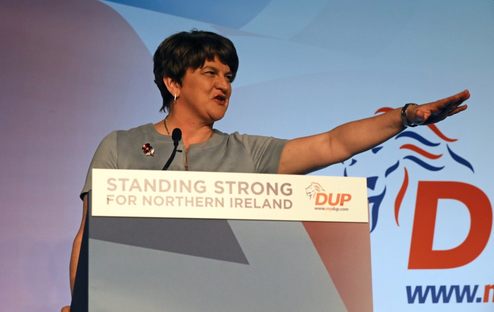 Leader of the DUP Arlene Foster MLA speaks at the Democratic Unionist Party (DUP) annual conference in Belfast, Northern Ireland on Saturday. — Reuters