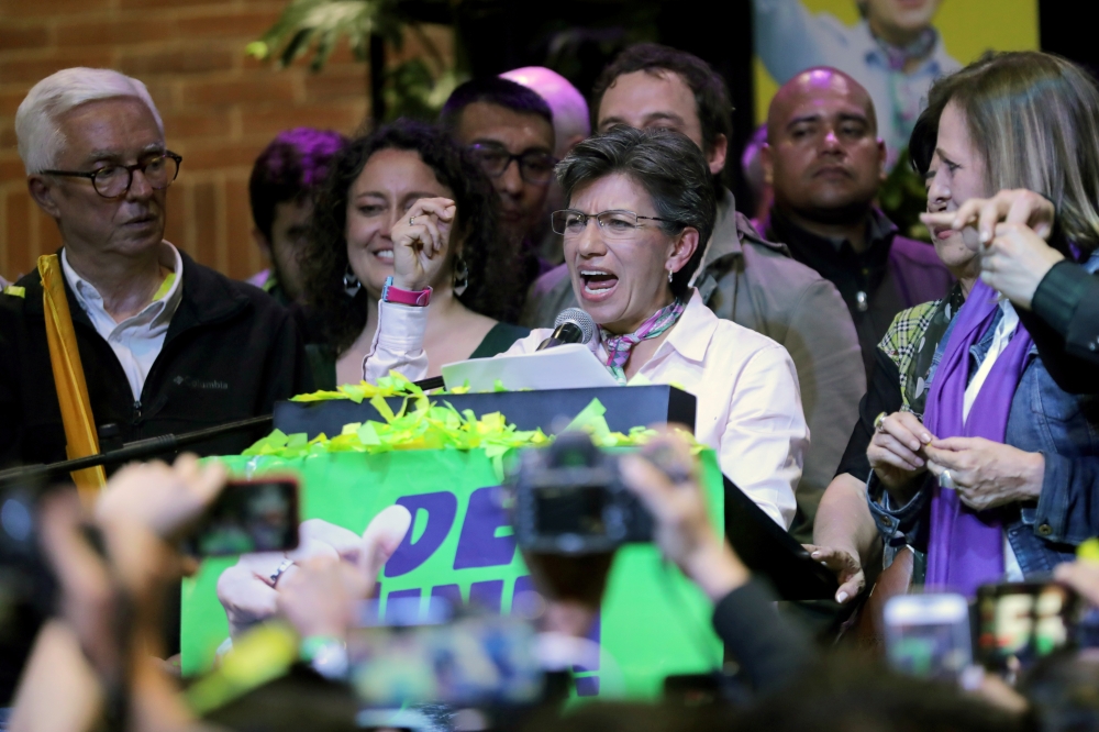 Claudia Lopez, mayoral candidate for Bogota, speaks after winning local elections in Bogota, Colombia, on Sunday. — Reuters