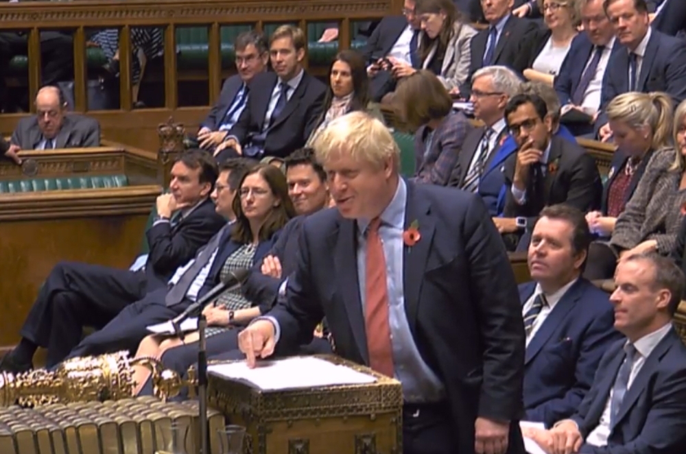 A video grab from footage broadcast by the UK Parliament's Parliamentary Recording Unit (PRU) shows Britain's Prime Minister Boris Johnson speaking in the House of Commons in London on Tuesday. — AFP