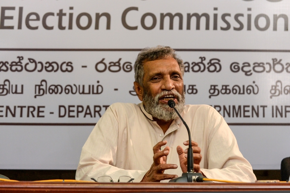 Sri Lanka's Election Commission Chairman Mahinda Deshapriya speaks during a press conference in Colombo on October 31, 2019. -AFP