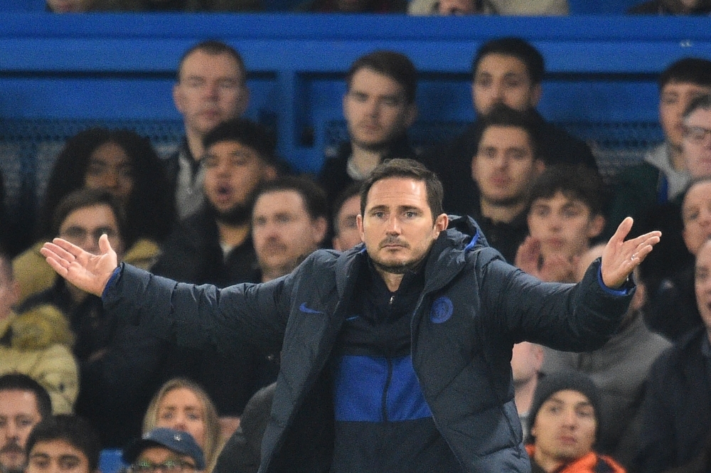 Chelsea's English head coach Frank Lampard gestures during the English League Cup fourth round football match between Chelsea and Manchester United at Stamford Bridge in London, on Saturday. — AFP