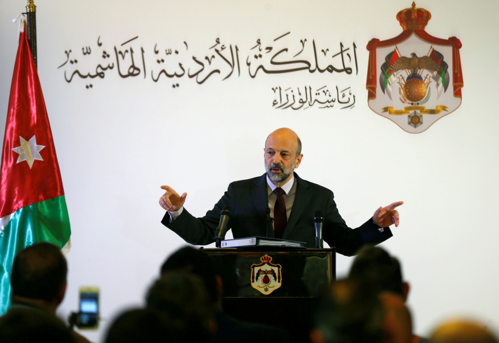 Jordan's Prime Minister Omar Al-Razzaz speaks to the media during a news conference in Amman in this April 9, 2019 file photo. — Reuters