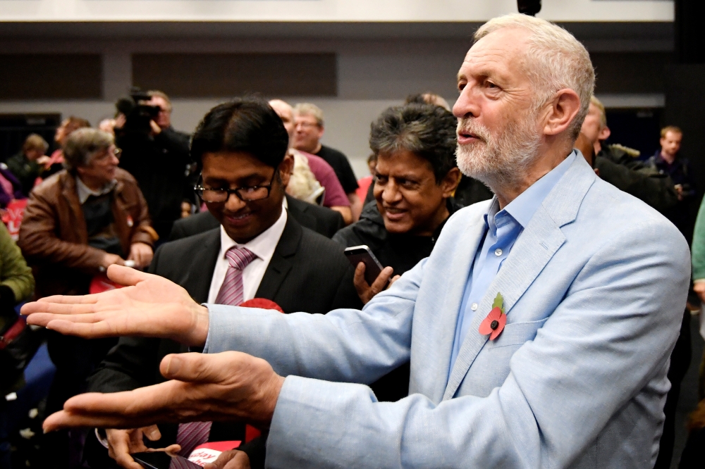 Britain's opposition Labour Party leader Jeremy Corbyn speaks during a general election campaign event in Swindon, on November 2, 2019. -Reuters