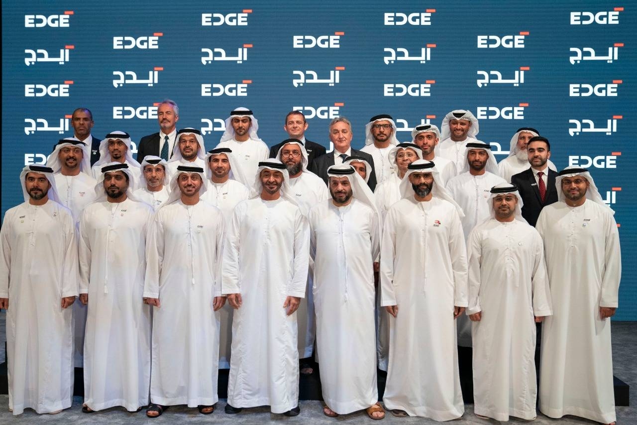 Abu Dhabi Crown Prince Sheikh Mohamed Bin Zayed Al-Nahyan is seen with Faisal Al Bannai, CEO and Managing Director of EDGE, and other officials during the launch. — Courtesy photo