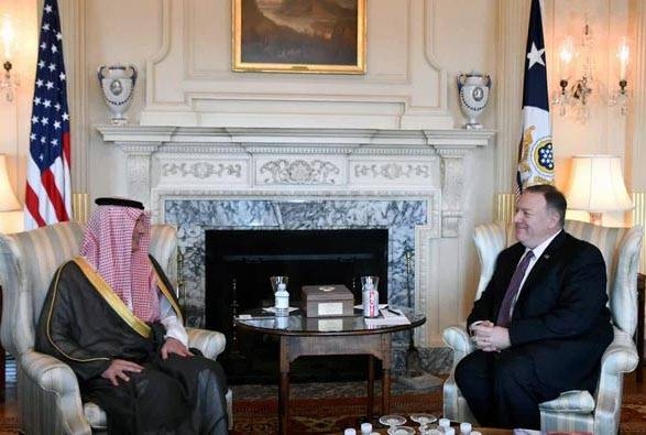 Minister of State for Foreign Affairs Adel Al-Jubeir during a meeting with US Secretary of State Mike Pompeo in Washington on Tuesday. — SPA