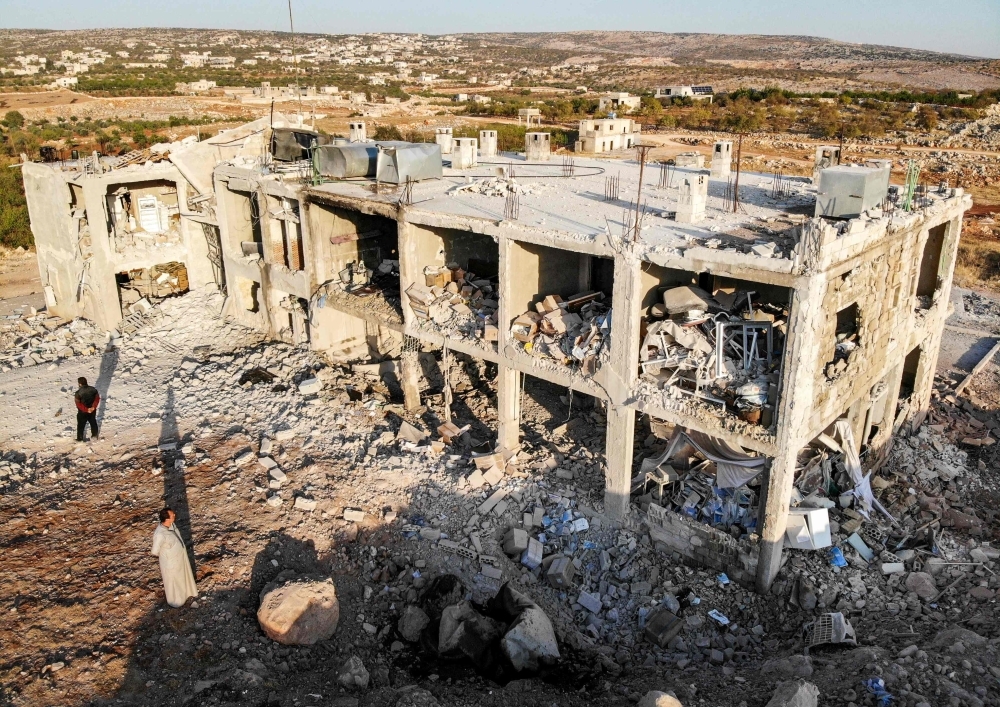 This picture taken early on Wednesday shows an aerial view of a hospital that was reportedly hit by an air strike in the Syrian village of Shinan, about 30 km south of Idlib in the northwestern Idlib province.  — AFP