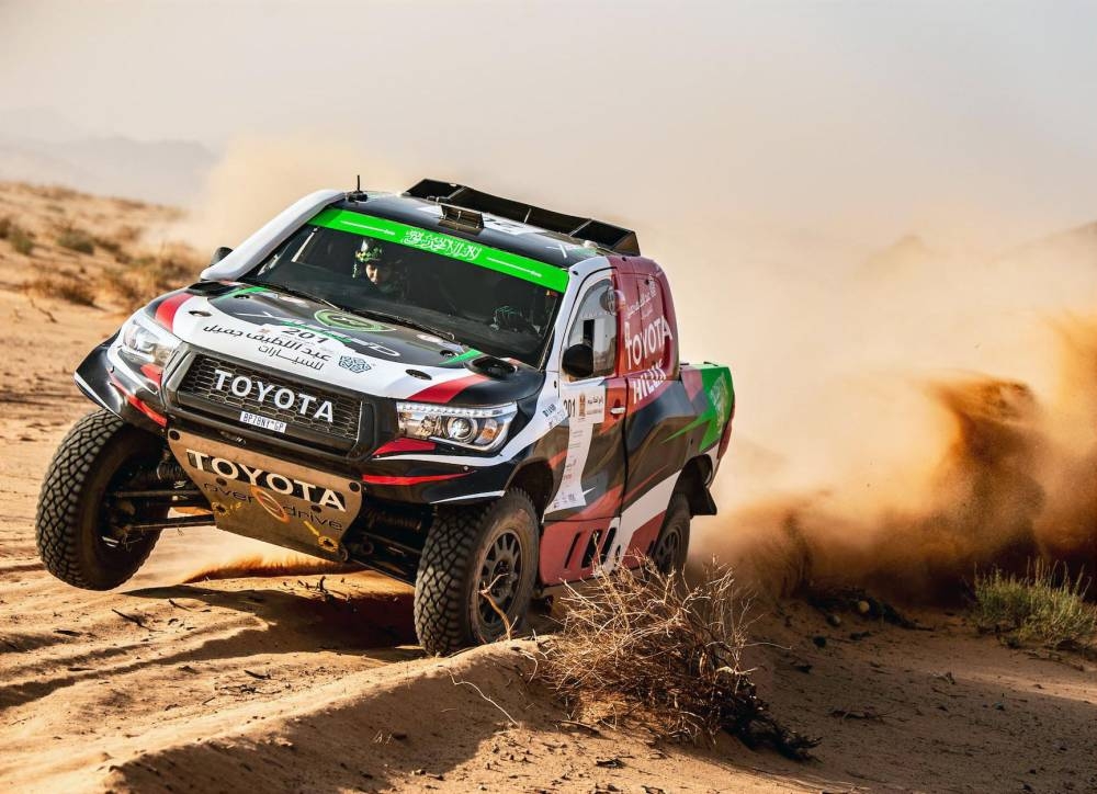 Yazeed Al-Rajhi on the way to the stage win in the AlUla–Neom Cross-Country Rally on Thursday.