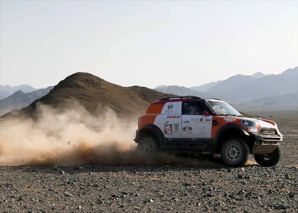 Yazeed Al-Rajhi on his way to the fastest time in the AlUla–Neom Cross-Country Rally on Friday.