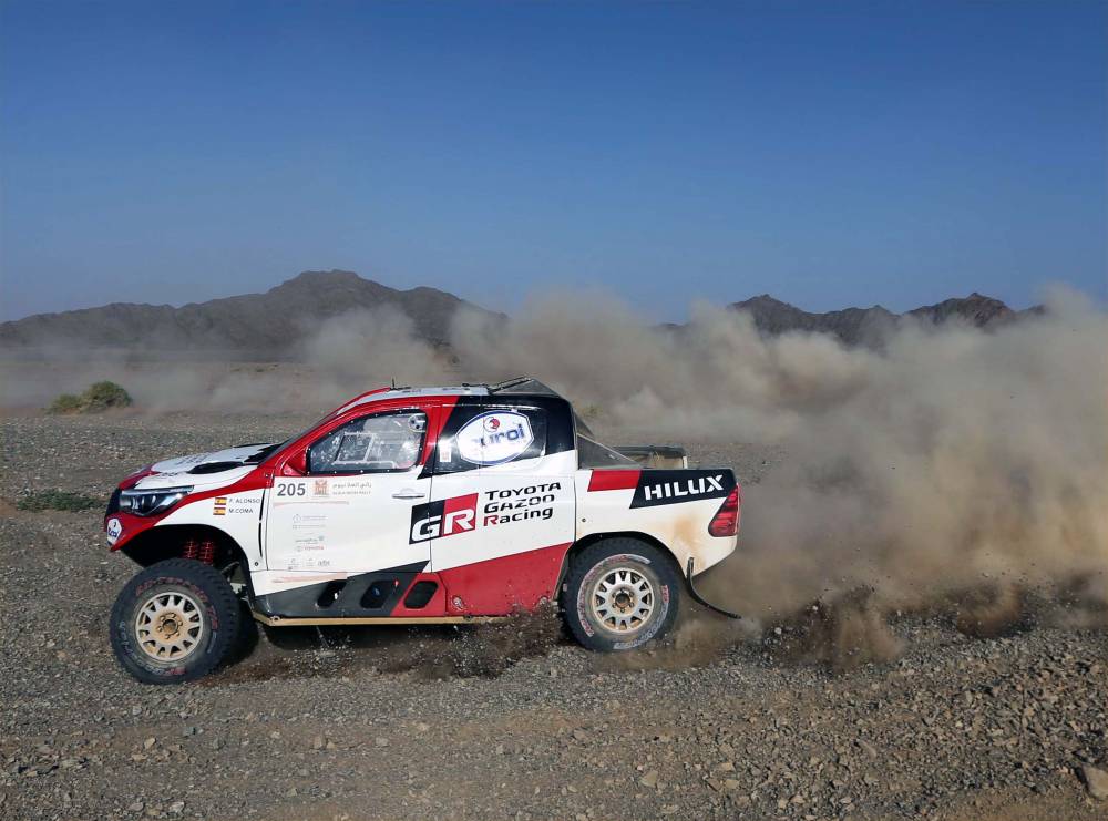 Yazeed Al-Rajhi on his way to the fastest time in the AlUla–Neom Cross-Country Rally on Friday.