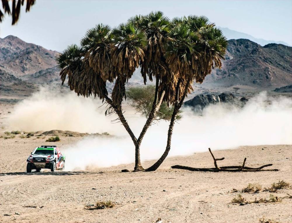 Yazeed Al-Rajhi on his way to the fastest time in the AlUla–Neom Cross-Country Rally on Friday.