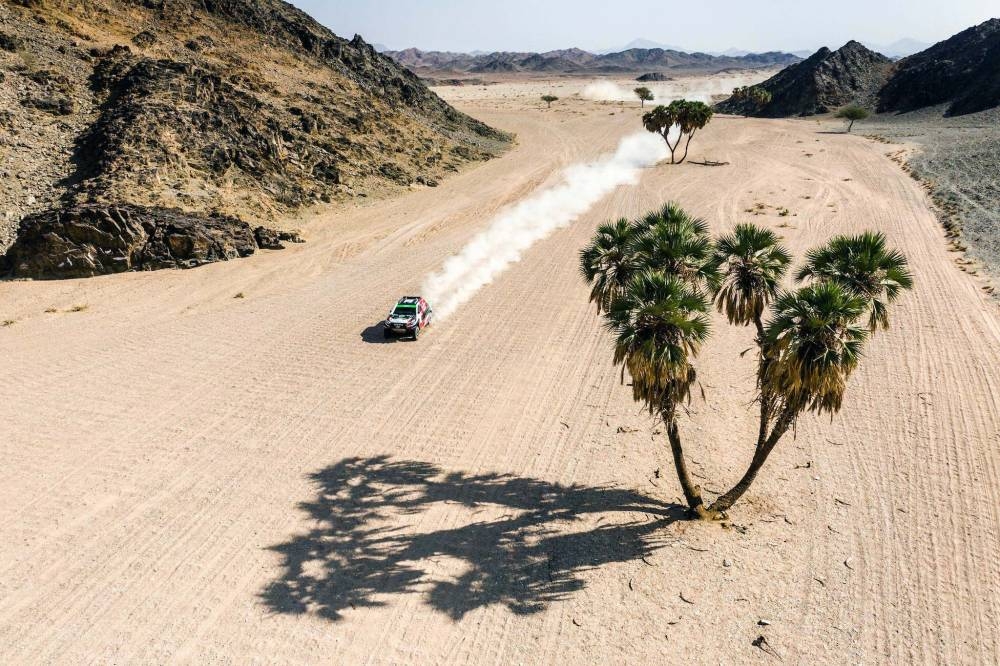 Yazeed Al-Rajhi on his way to the fastest time in the AlUla–Neom Cross-Country Rally on Friday.