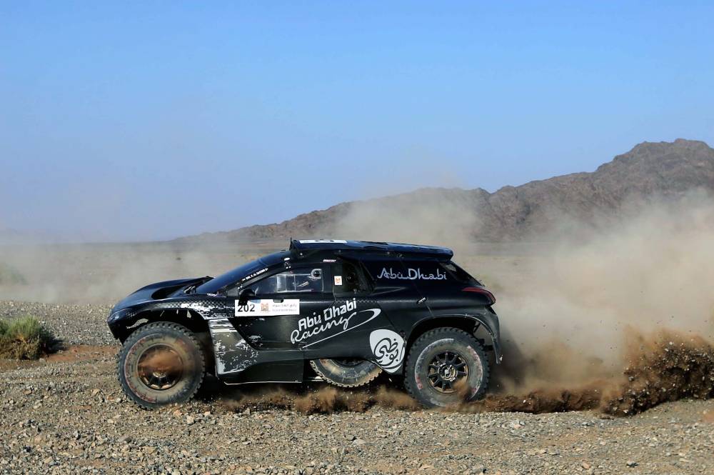 Yazeed Al-Rajhi on his way to the fastest time in the AlUla–Neom Cross-Country Rally on Friday.