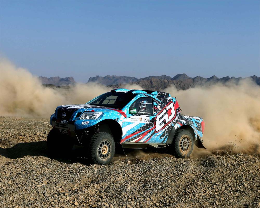 Yazeed Al-Rajhi on his way to the fastest time in the AlUla–Neom Cross-Country Rally on Friday.