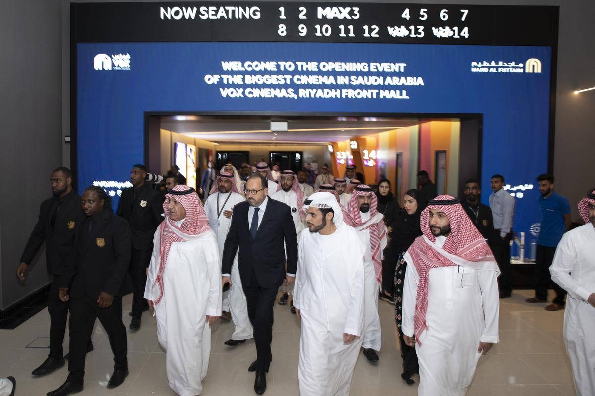 Turki Abdullah Al-Shabanah, Saudi Minister of Media; and Majid Al Futtaim Group CEO Alain Bejjani, and Majid Al Futtaim Ventures Country Head, KSA, Mohamed Al Hashemi during the inauguration of VOX Cinema.