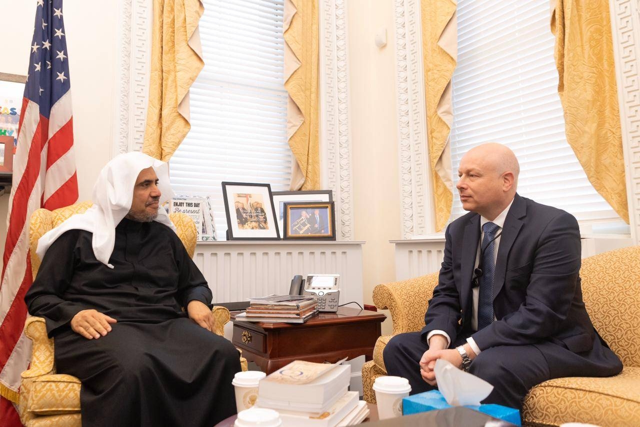 Secretary General of the Muslim World League Sheikh Dr. Muhammad Bin Abdulkarim Al-Issa meets with White House adviser Jason Greenblattat the White House in Washington DC.