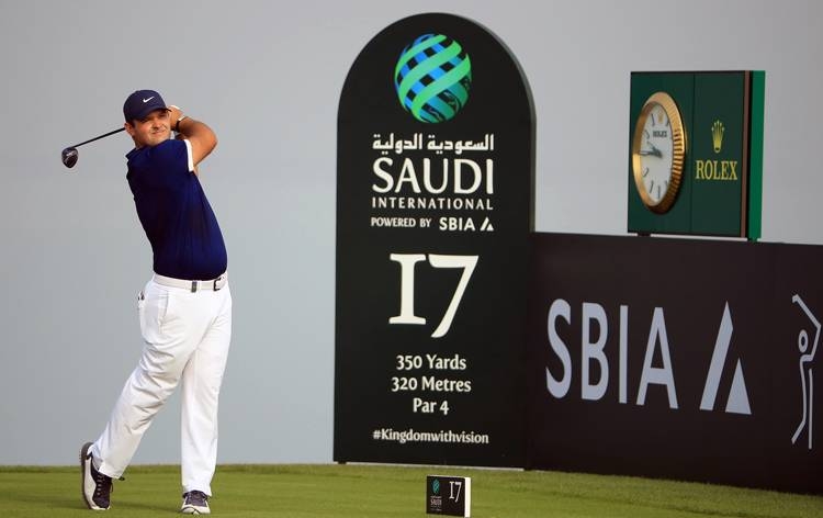 Patrick Reed of the USA hits his tee-shot on the 17th hole  on Day One of the Saudi International at Royal Greens Golf and Country Club on Jan. 31, 2019 in King Abdullah Economic City, Saudi Arabia. — AFP