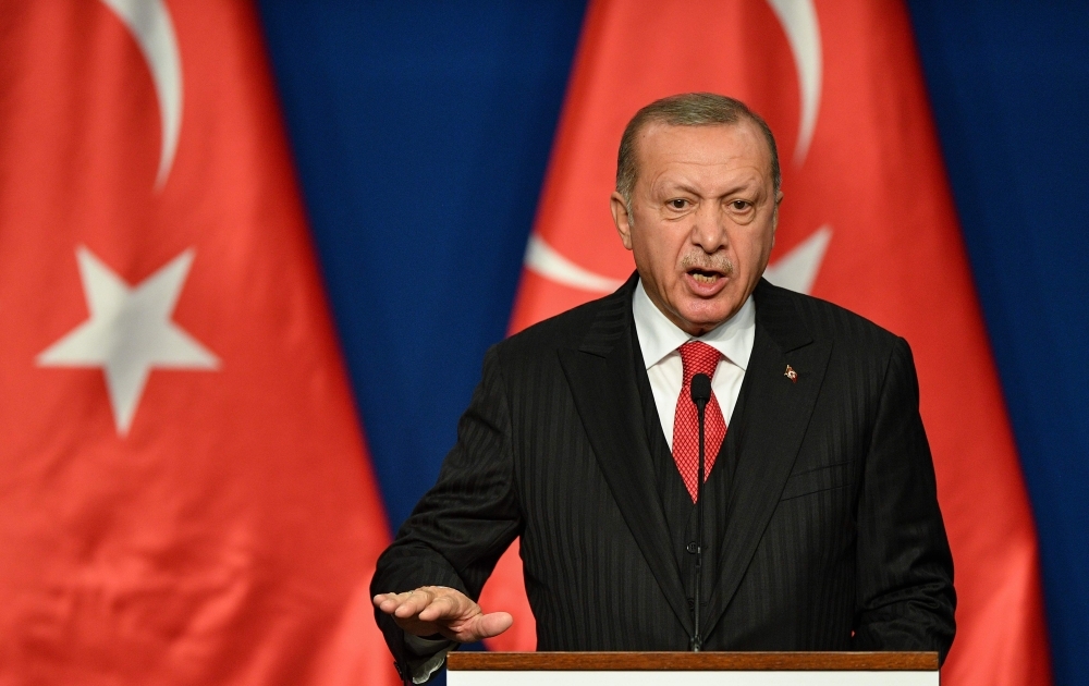 Turkish President Recep Tayyip Erdogan speaks during a joint press conference with Hungarian Prime Minister, not seen, at Varkert Bazar cultural center in Budapest, Hungary, in this Nov. 7, 2019 file photo. — AFP