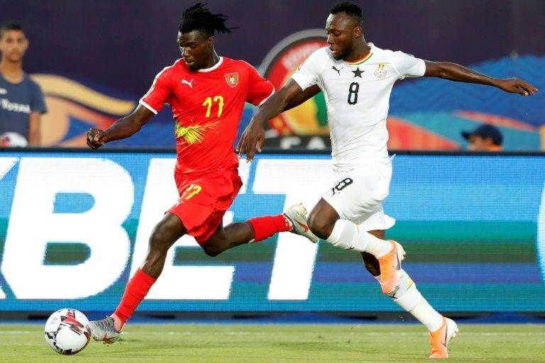 Ghana Olympic Games qualifying tournament hero Owusu Kwabena (R) playing against Guinea-Bissau in the 2019 Africa Cup of Nations. — AFP