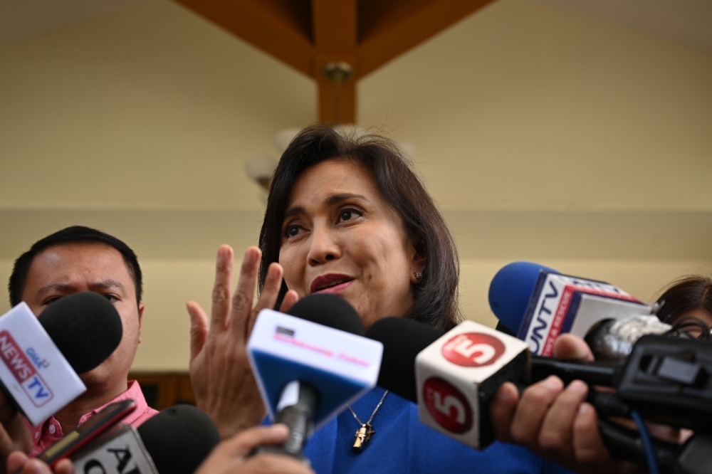 Philippine Vice President Leni Robredo attends a press conference at her office in Manila on November 14, 2019, following a meeting with members of law enforcement and military officials a week after she accepted the offer from President Rodrigo Duterte to lead a role in the deadly drug war. -AFP