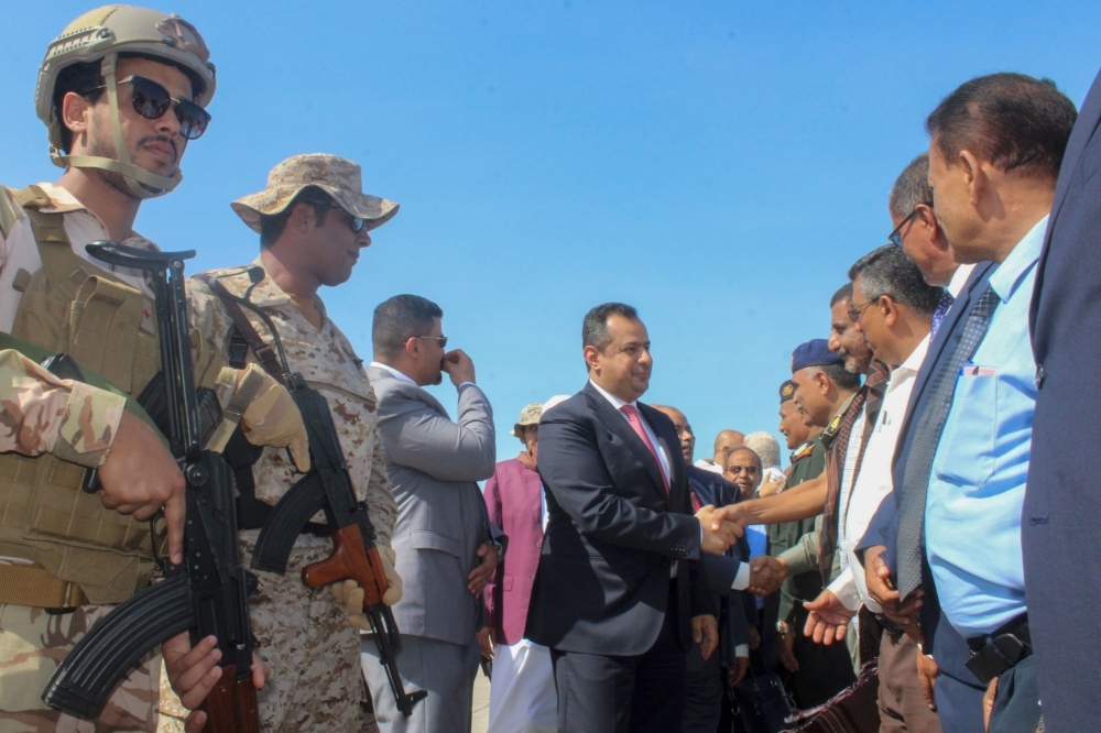 Yemen's Prime Minister Maeen Abdulmalik Saeed arrives in Aden on Monday. Yemen's prime minister returned to the southern city of Aden under a peace deal with Southern Transition Council (STC).