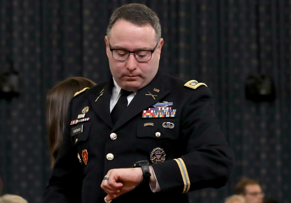 Rep. Elise Stefanik questions Lt. Col. Alexander Vindman, National Security Council Director for European Affairs, and Jennifer Williams, adviser to Vice President Mike Pence for European and Russian as they testify before the House Intelligence Committee in the Longworth House Office Building on Capitol Hill in Washington on Tuesday. — AFP