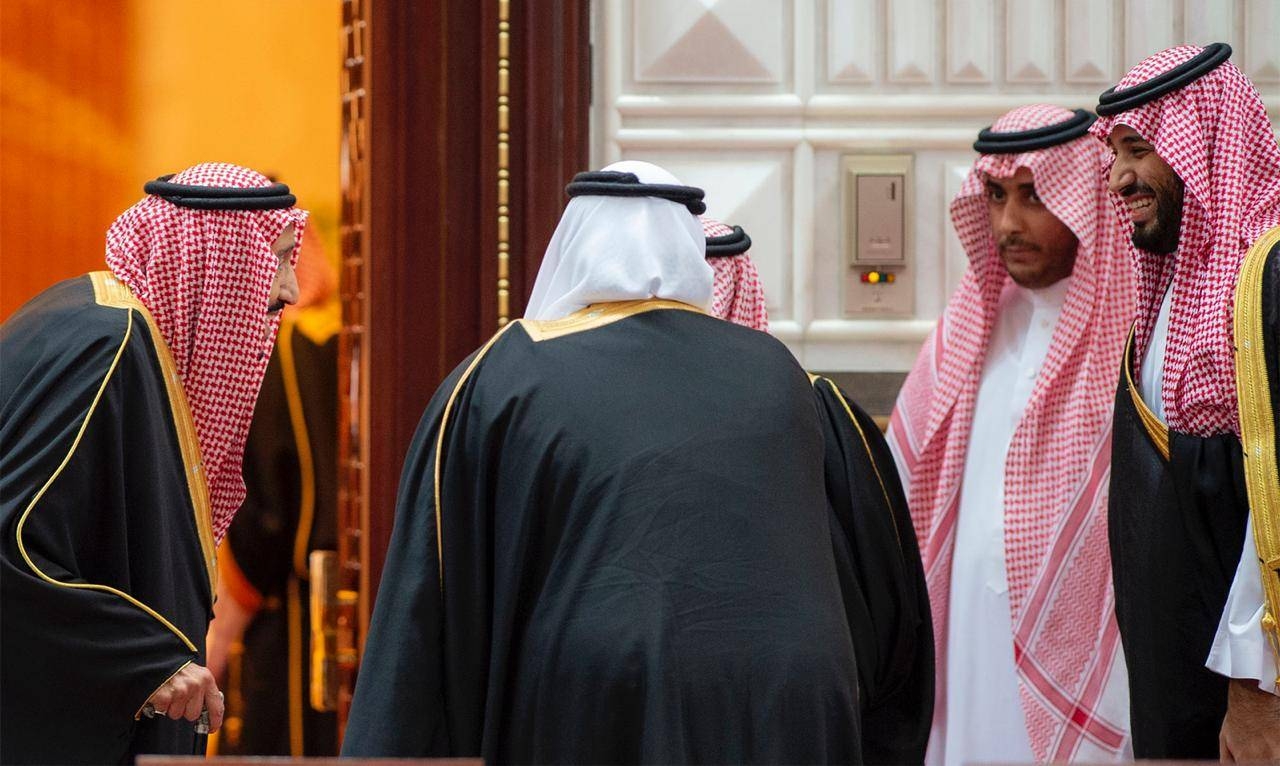 Custodian of the Two Holy Mosques King Salman, Crown Prince Muhammad Bin Salman, deputy premier and minister of defense, Shoura President Sheikh Abdullah Al-Asheikh prior to the Inauguration of the 7th session of the Shoura Council in Riyadh on Wednesday.