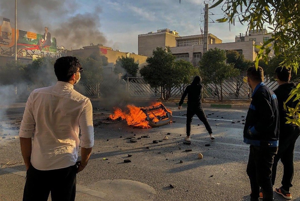 Iranian protesters block a road during a demonstration against an increase in gasoline prices in the central city of Shiraz in this Nov. 16, 2019 file photo. — AFP