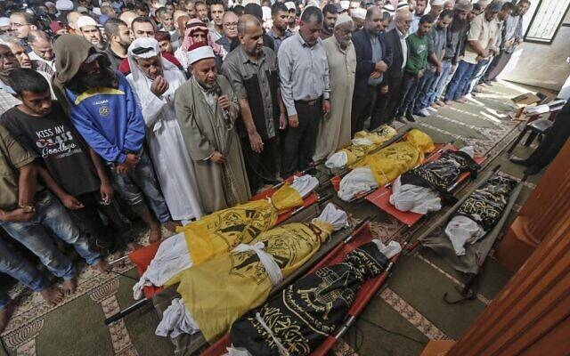 Palestinians attend the funeral procession of members of the same family who were killed overnight in an Israeli airstrike in Gaza in this Nov. 14, 2019 file photo.  — AFP