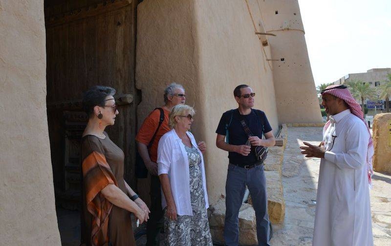 Polish tourists visit the King Abdulaziz museum of Masmak in the old quarter of Riyadh last month. — AFP