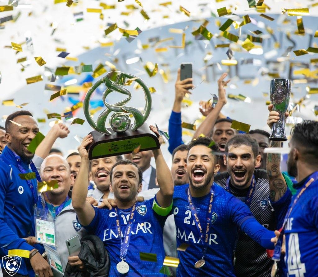  Al Hilal team poses with the AFC Champions League Cup at Saitama, Japan on Sunday. 