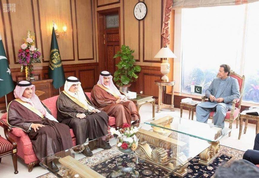 Pakistani Prime Minister Imran Khan receives Prince Sultan Bin Salman at his office in Islamabad on Tuesday. — SPA