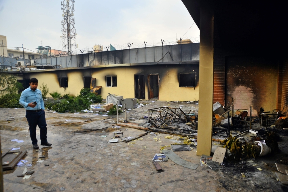 The burnt Iranian consulate is pictured in the southern Iraqi city of Najaf on Thursday, two months into the country's most serious social crisis in decades. — AFP