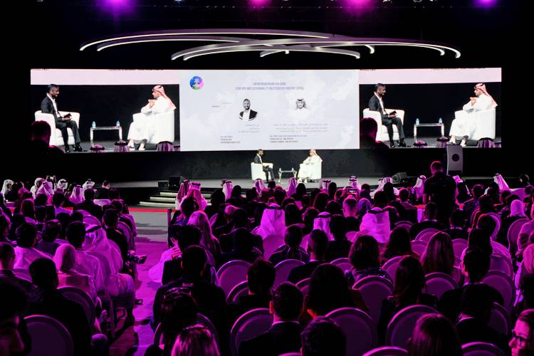 Prince Khaled Bin Alwaleed Bin Talal, founder and chief executive officer of KBW Ventures, being interviewed the 2019 Sharjah Entrepreneurship Festival (SEF). 