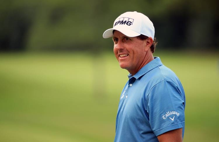 Phil Mickelson of the USA in action during practice for the BMW Championship at Medinah Country Club on Aug. 13, 2019 in Medinah, Illinois. — AFP