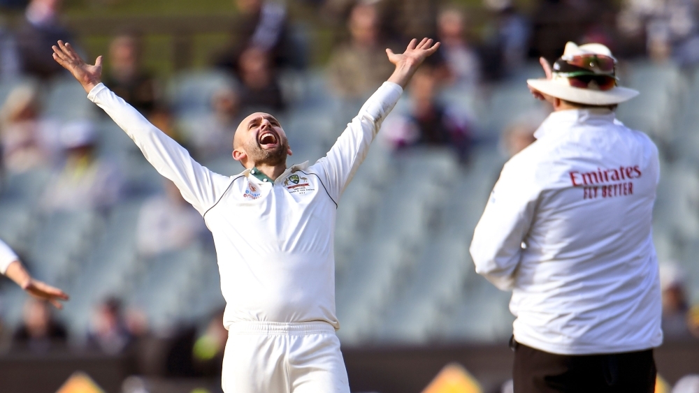 Australia's spinner Nathan Lyon reacts after appealing successfully for a LBW decision against Pakistan's batsman Yasir Shah on the fourth day of the second Test cricket match in Adelaide, on Monday. — AFP