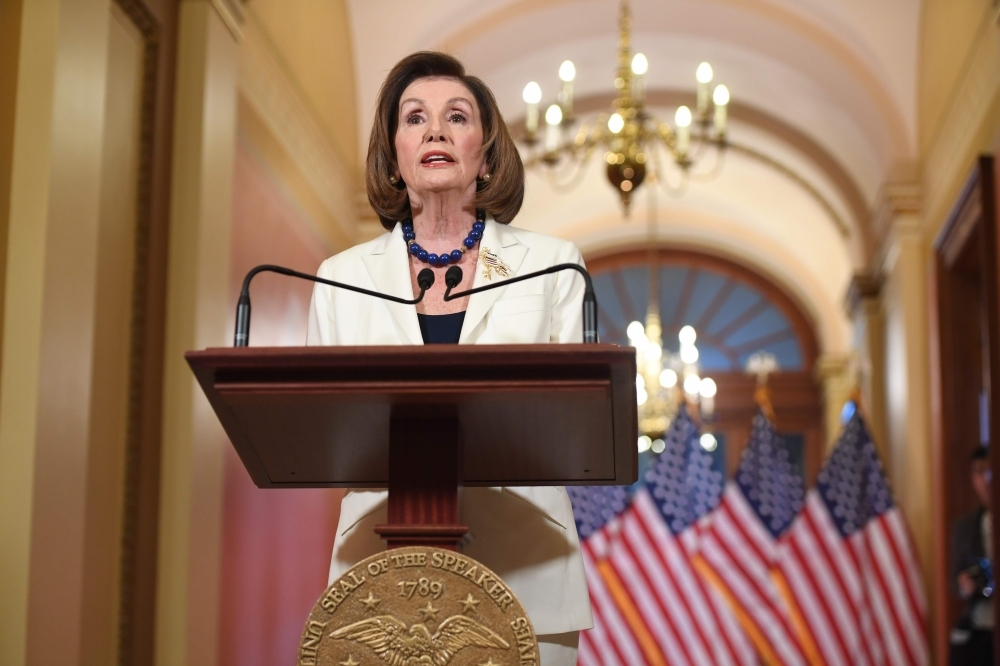 US Speaker of the House Nancy Pelosi speaks about the impeachment inquiry of US President Donald Trump at the US Capitol in Washington on Thursday. — AFP
