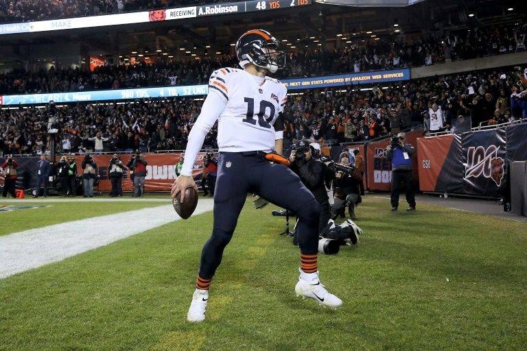 Chicago quarterback Mitchell Trubisky celebrates after scoring a fourth-quarter touchdown in the Bears' NFL victory over the Dallas Cowboys. — AFP