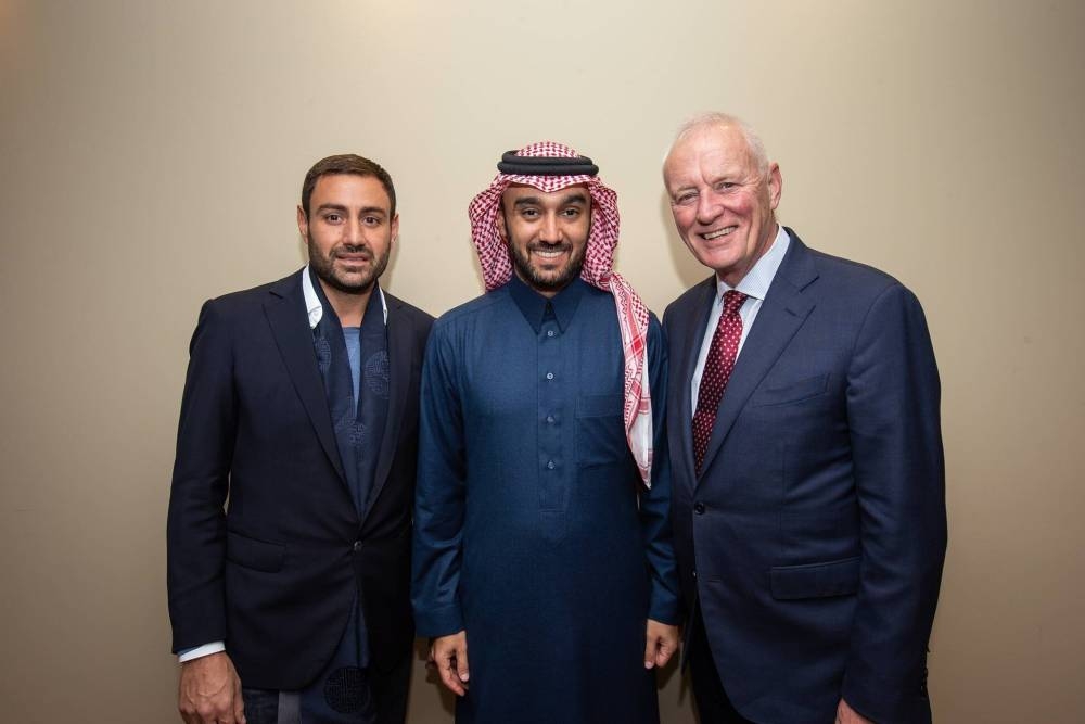 Prince Abdulaziz Bin Turki AlFaisal with Barry Hearn (right) and Carlo Boutagy (left) after signing the partnership.