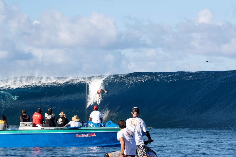 In this file photo taken on Aug. 28, 2019 Brazilian surfer Adriano DeSouza competes in the 2019 Tahiti Pro at Teahupoo, Tahiti. Tahiti is to host surfing events at 2024 Paris Olympics, the organizers announced on Thursday. — AFP