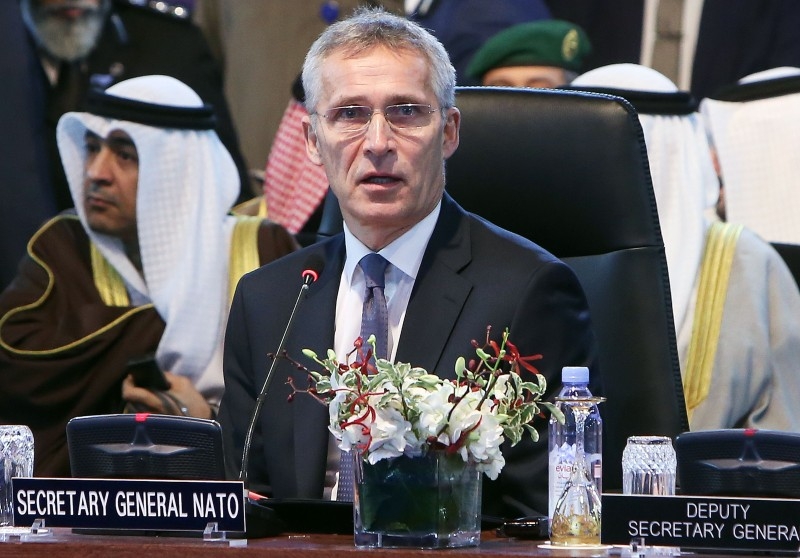 NATO Secretary General Jens Stoltenberg speaks during the NAC-ICI meeting to celebrate the 15th anniversary of the Istanbul cooperation initiative in Kuwait City on Monday. — AFP