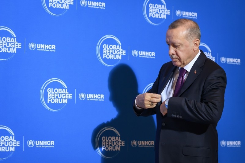 Turkey's President Recep Tayyip Erdogan arrives for the opening of the Global Refugee Forum in Geneva on Tuesday. — AFP