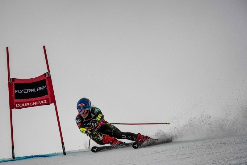 US skier Mikaela Shiffrin competes during the FIS alpine skiing Women World Cup giant slalom of Courchevel in the French Alps on Tuesday. — AFP