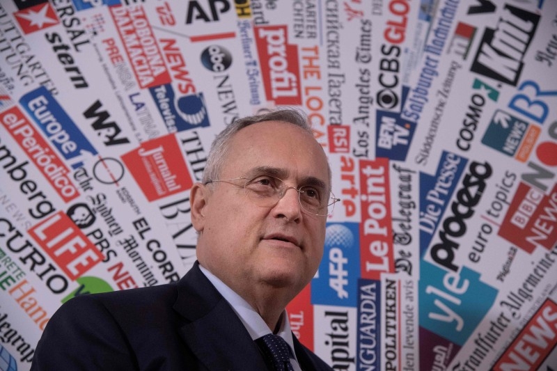 Owner and president of Italian Serie A football club SS Lazio Rome, Italian entrepreneur Claudio Lotito, arrives to hold a press conference at the Foreign Press Association in Rome on Wednesday, a day after a Serie A anti-racism campaign triggered criticism. — AFP